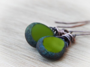 Olive Green Wire Wrapped Teardrops